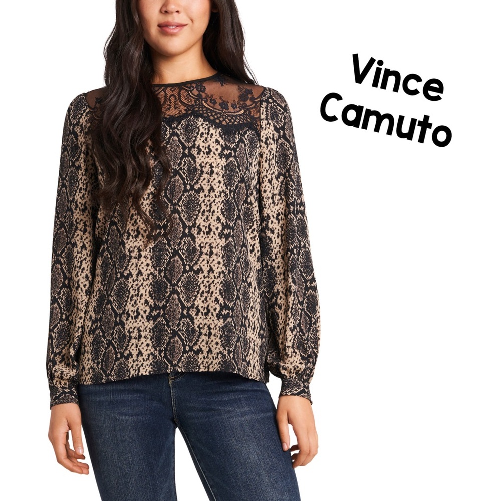 Vince Camuto Rich Black Snake Print Blouse NWT 26"p2p 27"length